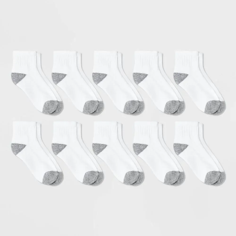 KIDS 10pk Athletic Ankle Socks - Cat & Jack White M 9-2.5